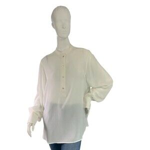 Everlane NWT Washable Silk  Henley Long Sleeve Blouse Off-White $150 Size 4